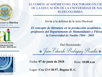 Invitación a la Defensa de tesis del Doctorando Jairo Rodríguez